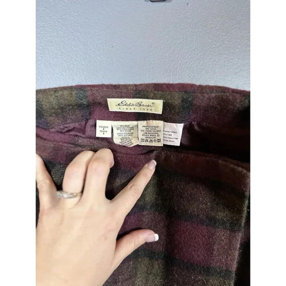 EDDIE BAUER Maroon Green Plaid Wool‎ Blend Genuine Wrap Skirt Academia 8 Midi - Picture 7 of 8